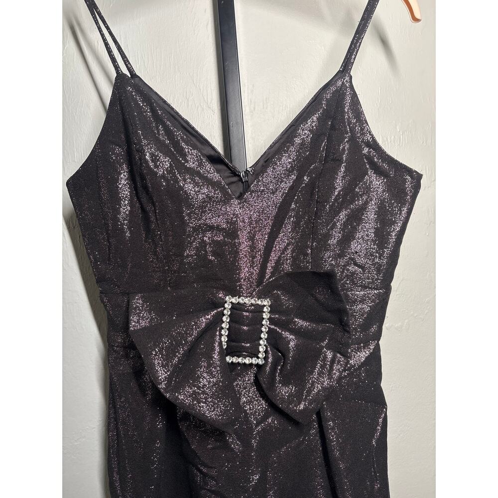 Ramy Brook Ana Metallic Mini Dress Womens 8 Black Shiny Big Bow Crystal $495 - Picture 4 of 8